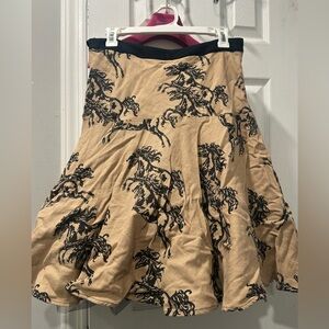 A-line Tan Skirt with Black Horse Print